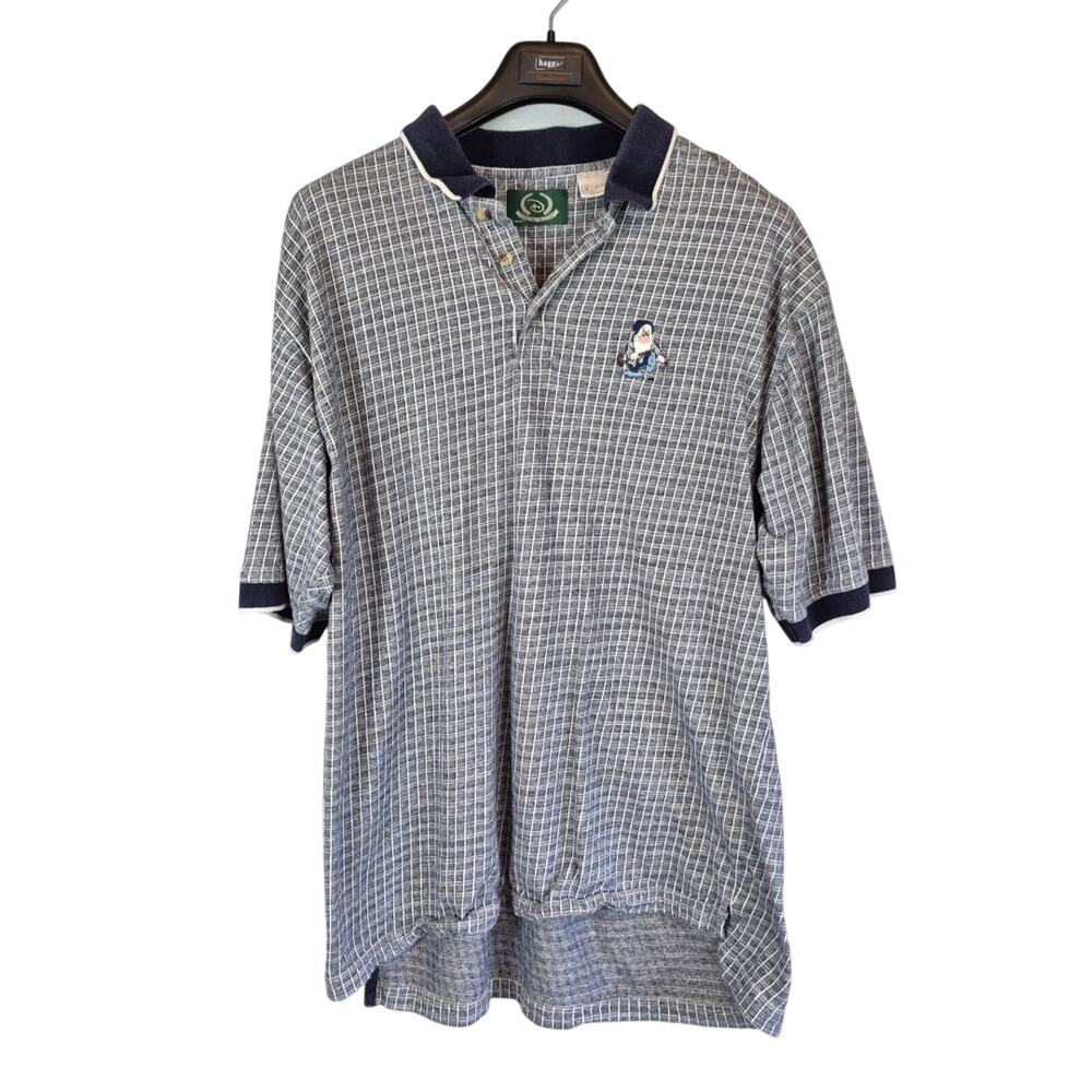 Vtg Disney Golf Polo Shirt Men XL Blue White Casual Grumpy Collared Check Cotton